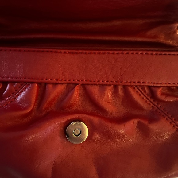 Studded red handbag/clutch. Vegan leather with silver metal accents. - Picture 3 of 6